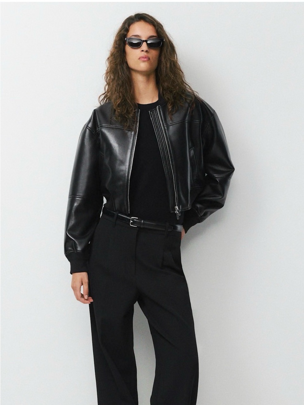 Babaton Black Cropped Synergy Bomber - UnReal Leather